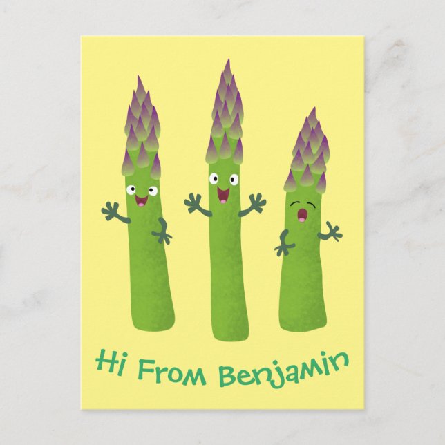 Carte Postale Cute asperges chantant un trio végétal dessin anim (Devant)