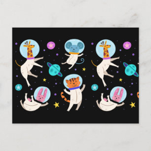 Carte Postale Cute astronaute Animaux flottant dans l'espace