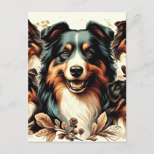 Carte Postale Cute Australian Shepherd Peinture (Devant)