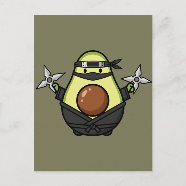Carte Postale Cute Avocado Ninja Shuriken Warrior Illustration (Devant)