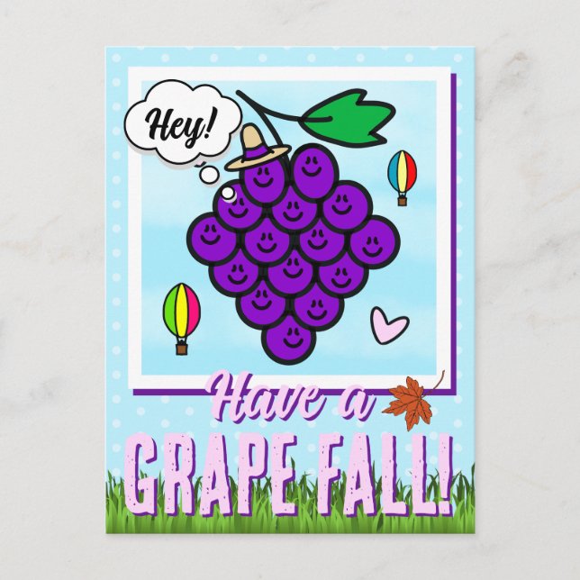 Carte Postale Cute Avoir Un Jour De Raisin Pun Alimentaire Autom (Devant)