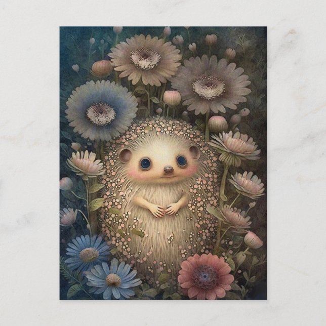 Carte Postale Cute Baby Hérisson Et Fleurs (Devant)