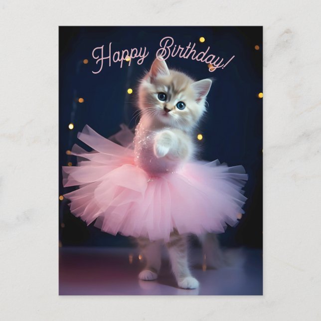 Carte Postale Cute Ballerina Kitten Joyeux anniversaire (Devant)