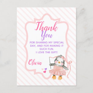 Carte Postale Cute Ballerina Penguin Merci d'anniversaire