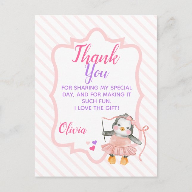 Carte Postale Cute Ballerina Penguin Merci d'anniversaire (Devant)