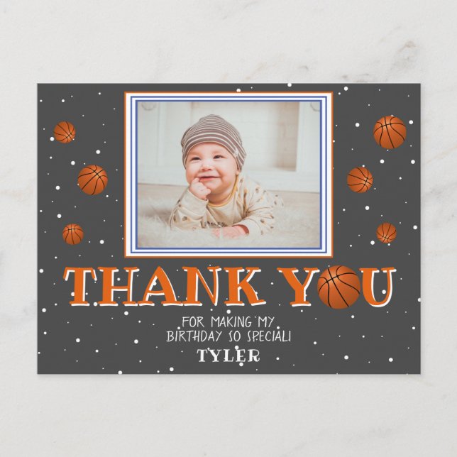 Carte Postale Cute Basketball Balls Chalkboard Photo Merci (Devant)