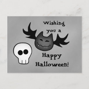 Carte Postale Cute batte vampire et crâne Happy Halloween drôle
