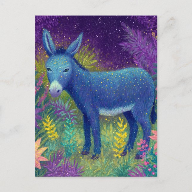 Carte Postale Cute Beautiful Donkey Blue Purple (Devant)