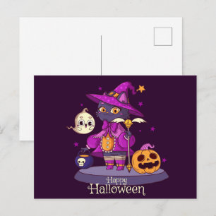 Carte postale Cute Black Cat Halloween
