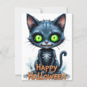 Carte Postale Cute Black Kitten Halloween Amoureux des chats lun