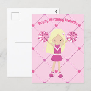 Carte Postale Cute Blonde Pom-pom girl Personnalisé Filles Roses