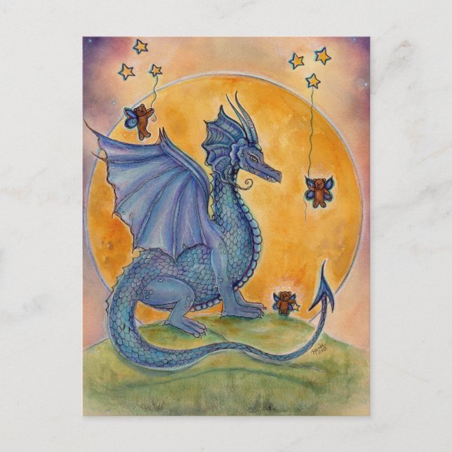 Carte Postale Cute blue dragon with bears and stars (Devant)