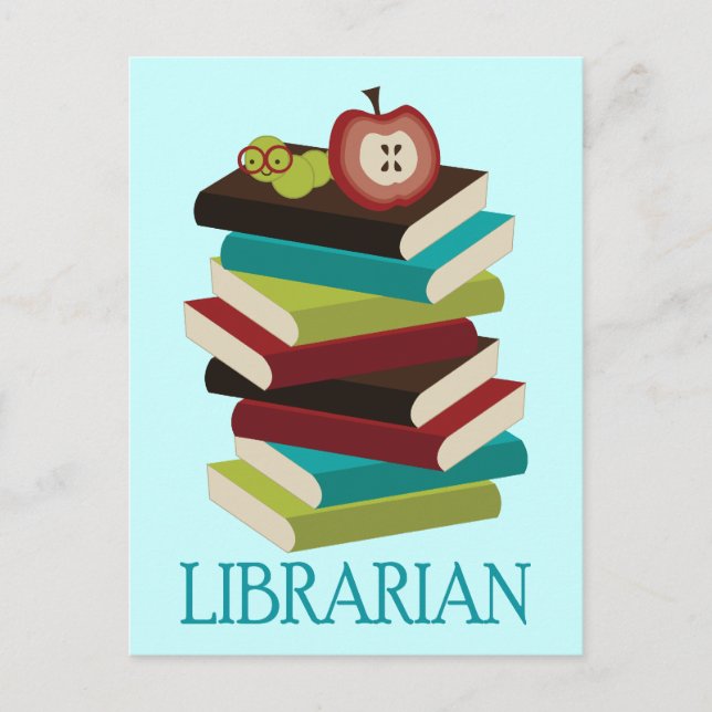 Carte Postale Cute Book Stack Librarian Cadeau (Devant)