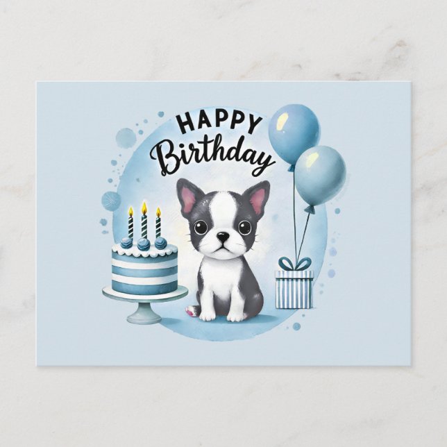 Carte Postale Cute Boston Terrier Birthday PostCard  (Devant)