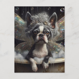 Carte Postale Cute Boston Terrier Fairy dans un bain de bulle
