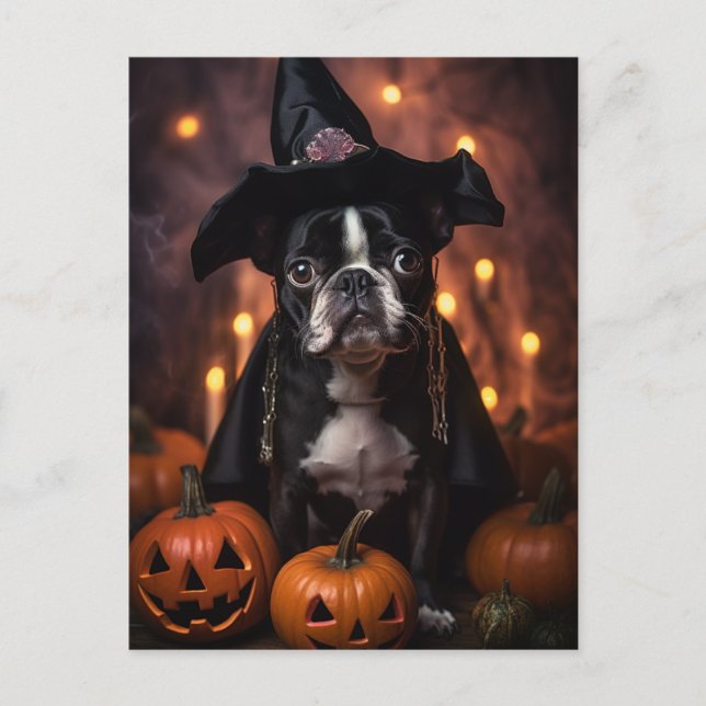 Carte Postale Cute Boston Terrier Halloween (Devant)