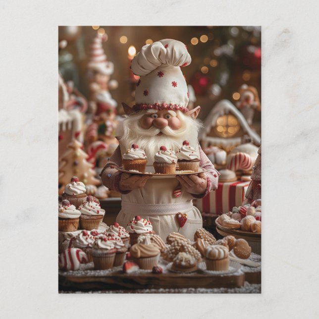 Carte Postale Cute boulangerie gnome entourée de gâteaux et de g (Devant)