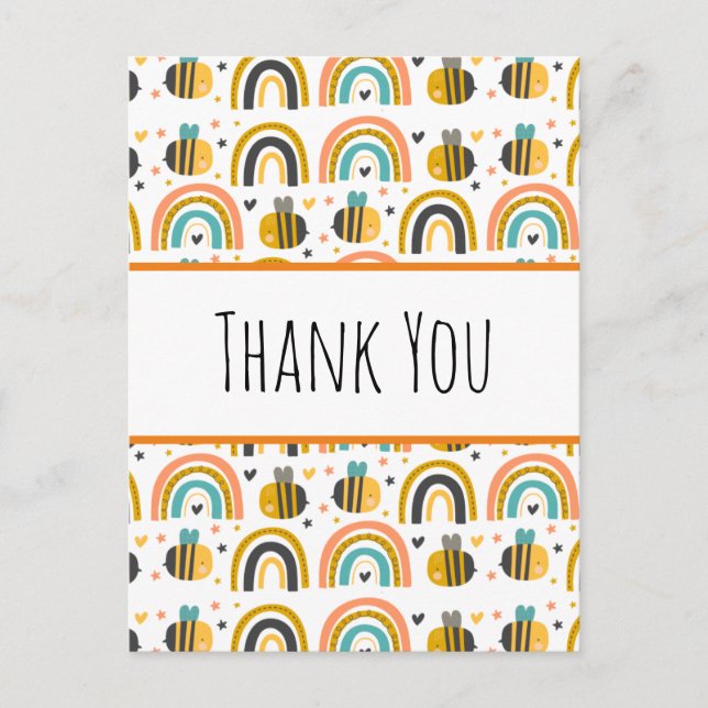 Carte Postale Cute Bumble Bee et Rainbows Motif Merci (Devant)