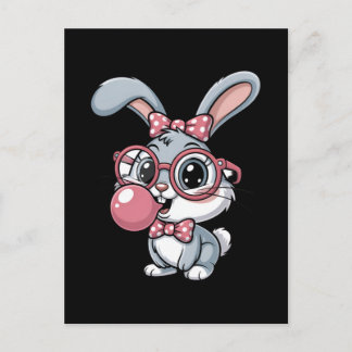Carte Postale Cute Bunny with Glasses Blowing Bubble Gum