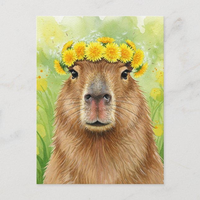 Carte Postale Cute Capybara Dandelion Fleurs de co (Devant)