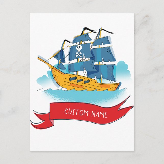 Carte Postale Cute Cartoon Pirate Livraison texte personnalisé (Devant)