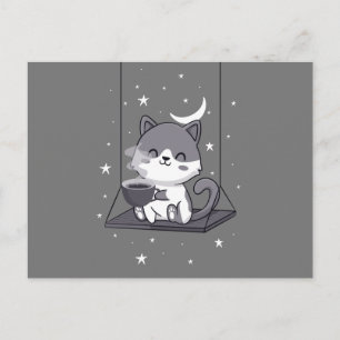 Carte Postale Cute Cat Amateurs de café, Kitten Swing Caffeine c
