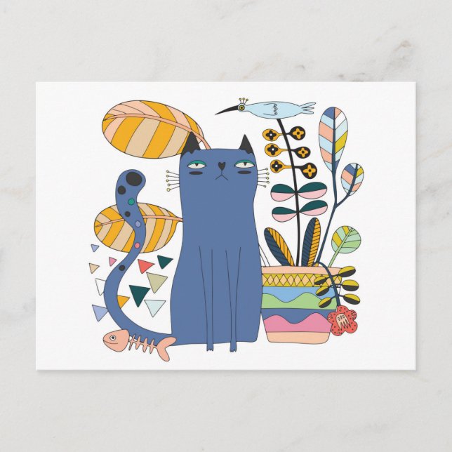 Carte postale "Cute cat and bird " Postcard (Front)