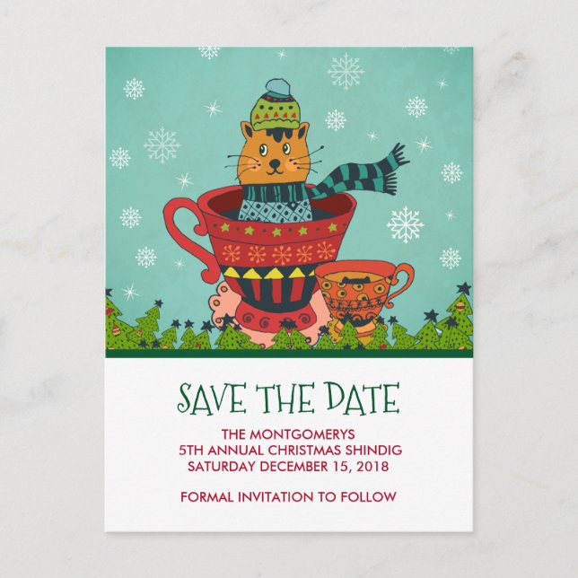 Carte Postale Cute Cat assis dans une tasse Enregistrer la date (Devant)