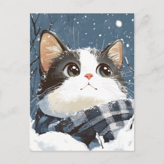 Carte Postale Cute cat cozy winter snow