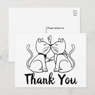 Carte Postale Cute Cats Kissing Kiitties Black Blanc Mariage