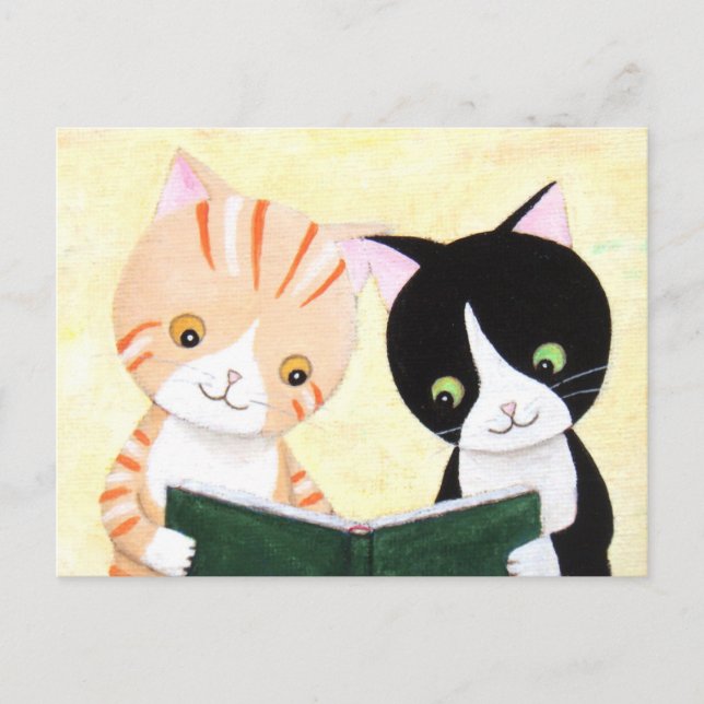 Carte Postale Cute Cats Lecture Livres Post Card (Devant)