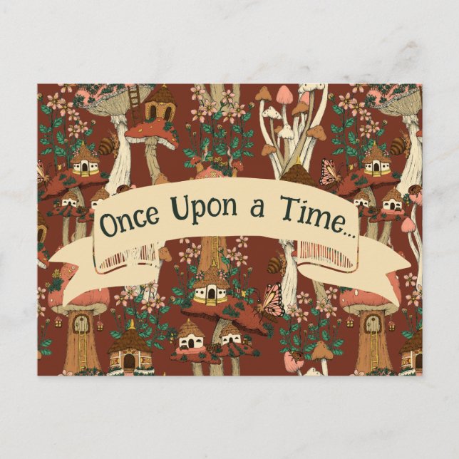 Carte Postale Cute Champignons rouges Fairytale Moving Faire-par (Devant)