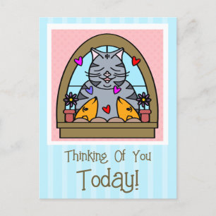 Carte Postale Cute Chat Dans La Fenêtre Avec Poisson Pensant De 