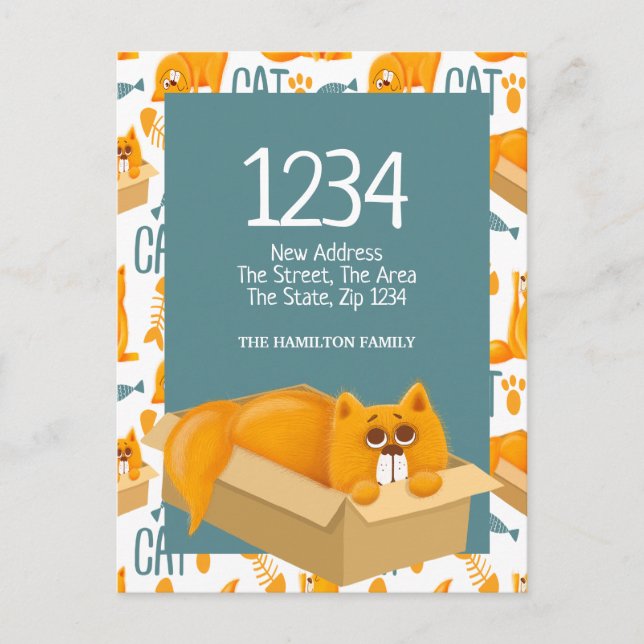 Carte Postale Cute Chat dans une boîte - Nous avons déménagé che (Devant)