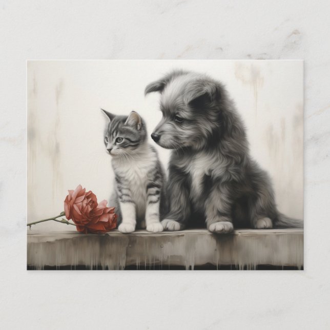 Carte Postale Cute chat et chien (Devant)