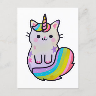Carte Postale Cute chat licorne arc-en-ciel
