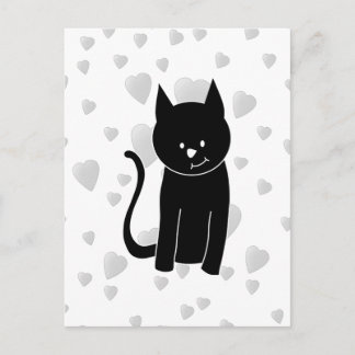 Carte Postale Cute Chat Noir avec Coeurs.