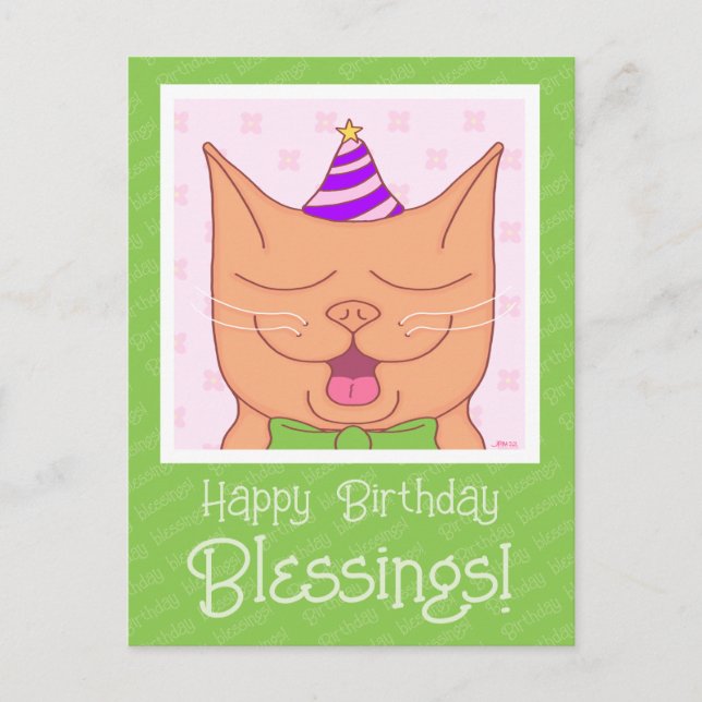 Carte Postale Cute Chat Orange Avec Bénédiction Casquette Annive (Devant)
