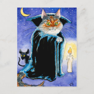 Carte Postale Cute Chat Souris Vampire Nosferatu Halloween