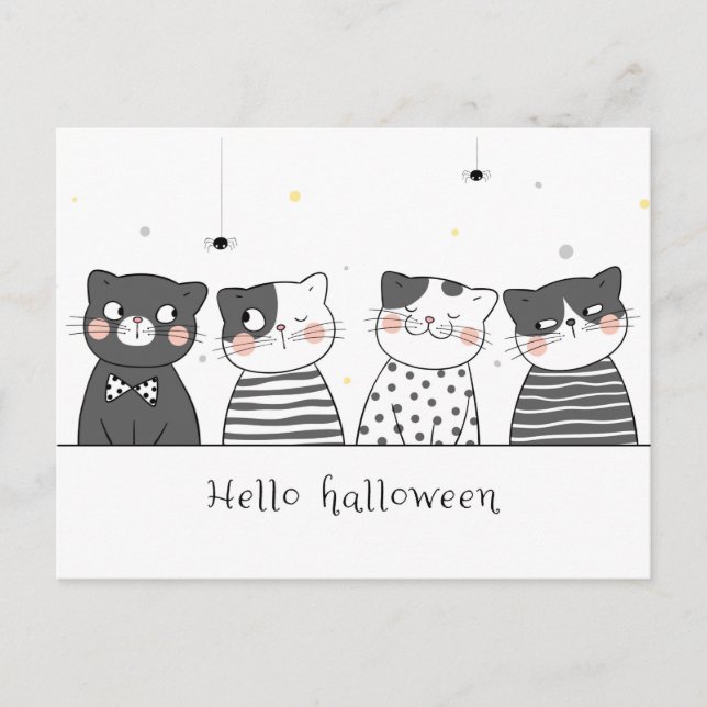 Carte Postale Cute chats d'Halloween (Devant)