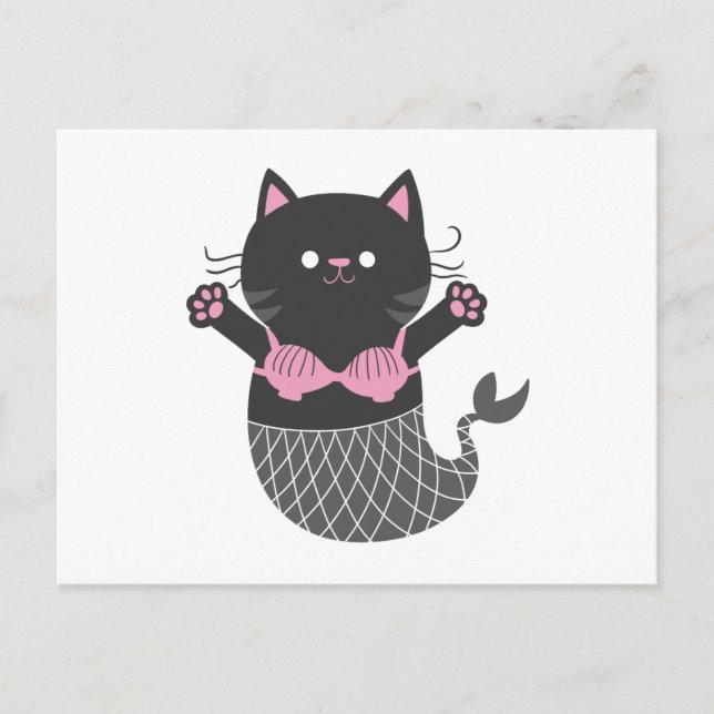 Carte Postale Cute chatte sirène silhouette - Choisir la couleur (Devant)