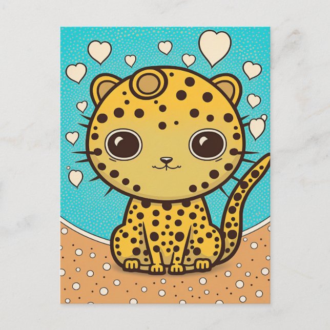 Carte Postale Cute Cheetah avec le coeur pour l'amour & la Saint (Devant)