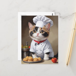 Carte Postale Cute Chef Chat avec Cuisine amusante de pâtes