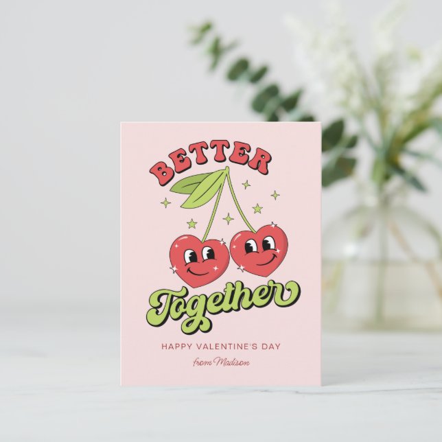Carte Postale Cute Cherry Hearts Amis Mieux Ensemble (Debout devant)