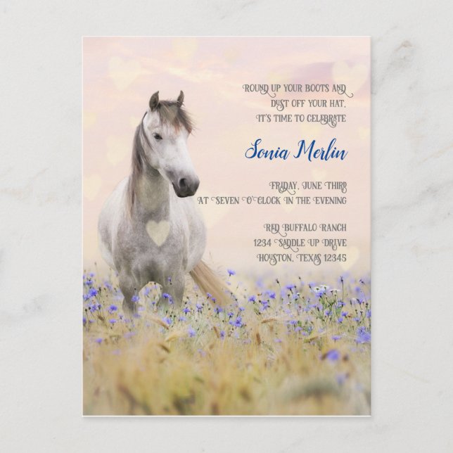 Carte Postale Cute Cheval Blanc Violet Fleur Feminine Chic (Devant)