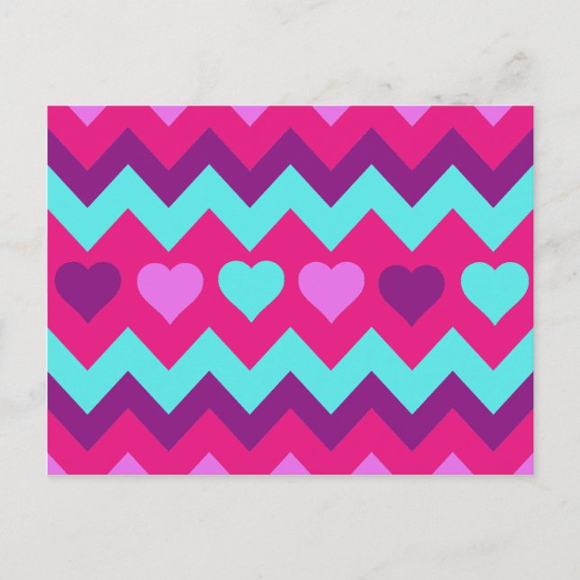 Carte Postale Cute Chevron Coeurs rose Turquoise Ado Cadeaux (Devant)