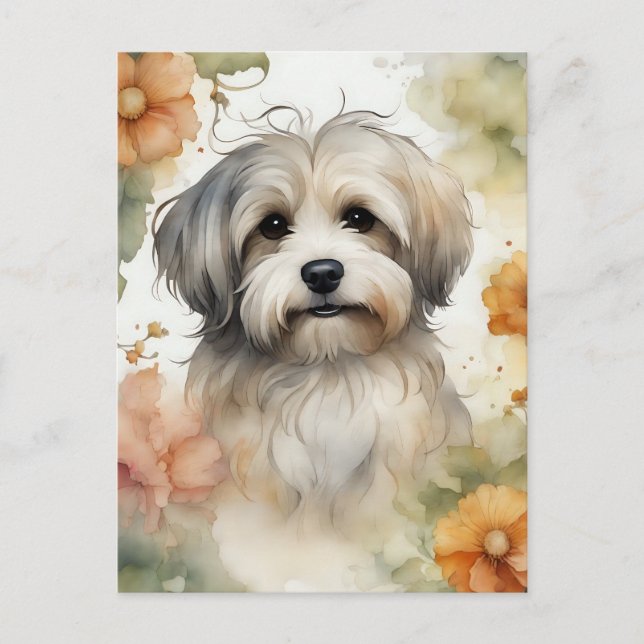 Carte Postale Cute chien Havanais en aquarelle (Devant)