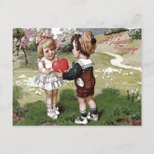 Carte Postale Cute Children Couple Heart Daisy