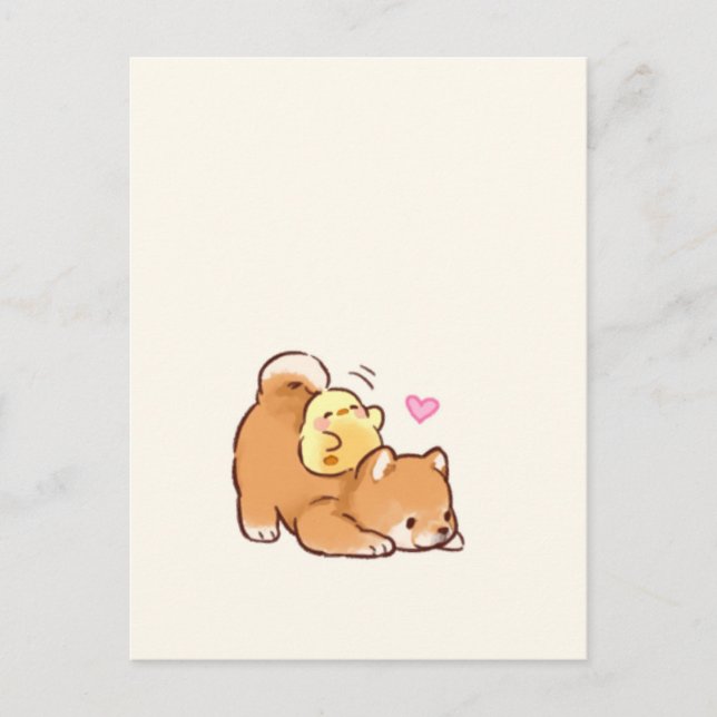 Carte Postale Cute chiot et poulet (Devant)