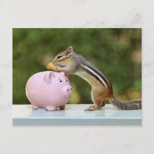 Carte Postale Cute Chipmunk avec Funny Money Piggy Bank Photo